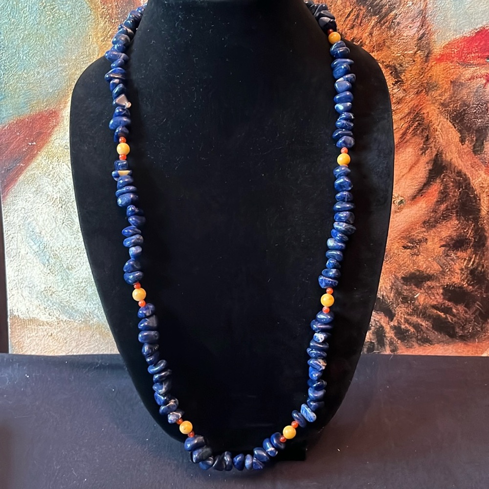 Sodalite & Carnelian Natural Stone Necklace  Healing